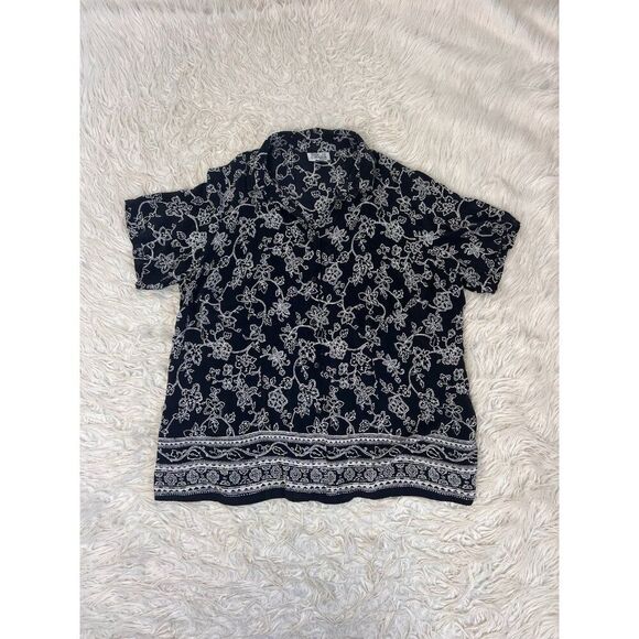 Style & Co Women's Plus Size 22W Black& White 100% Silk Floral Button Up Blouse - Picture 1 of 10